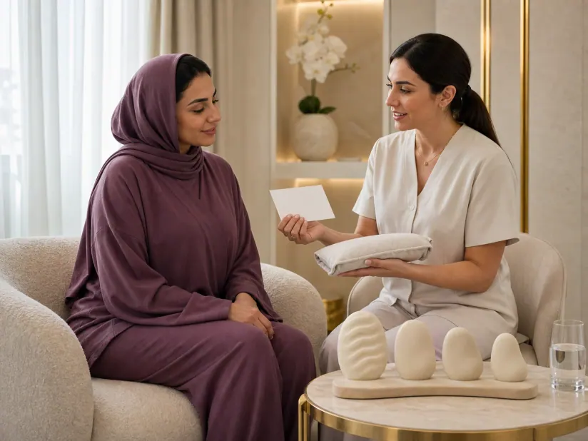 Adult and clinician discussing a follow-up review